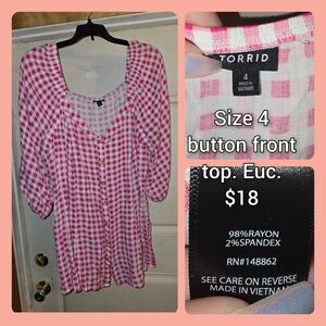 Torrid Pink Checkered Blouse